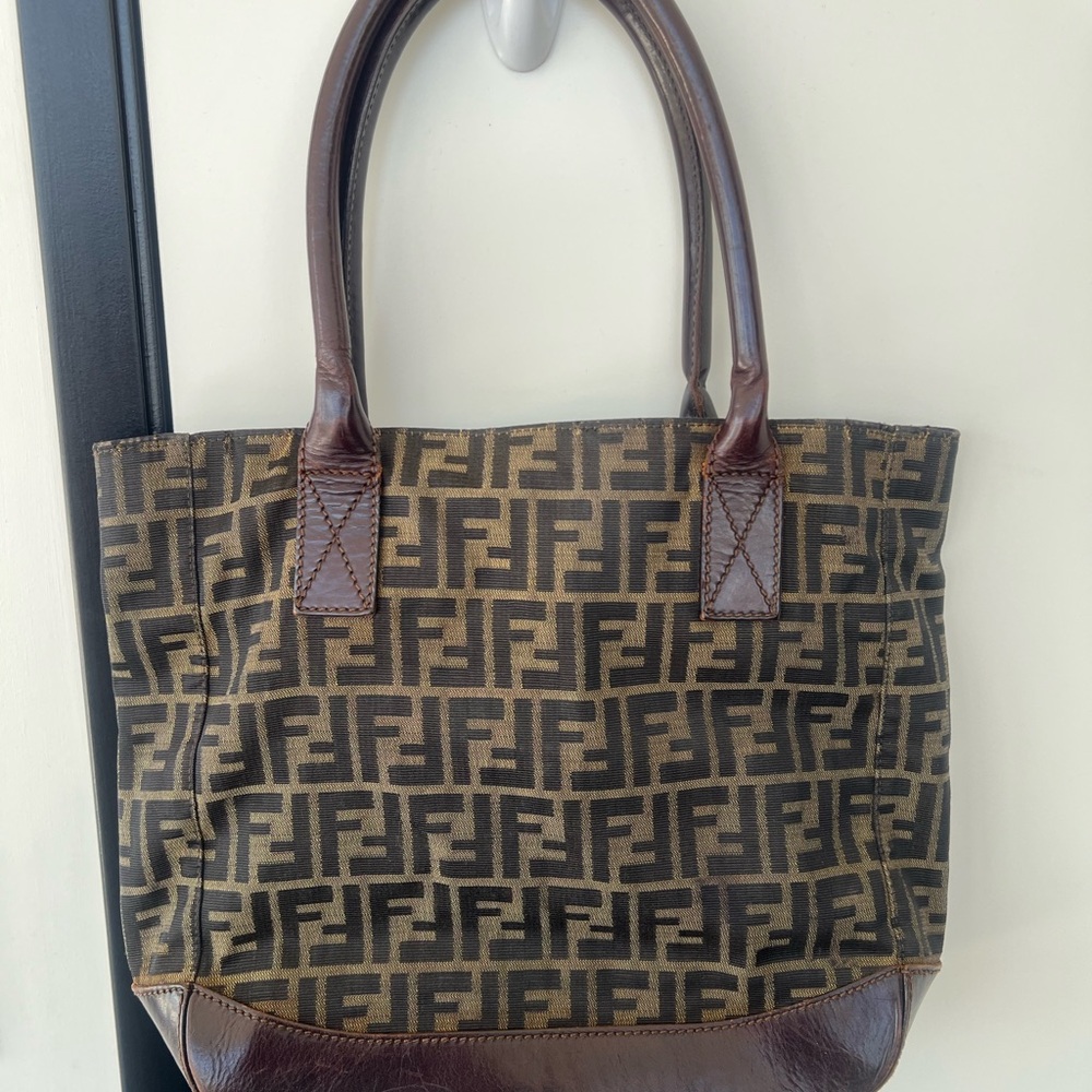 Fendi Dark Brown Leather Trim Bag
